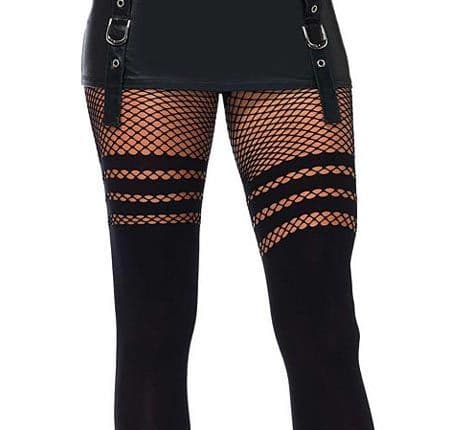 Leg Avenue Opaque Black Tights with Fishnet Tops