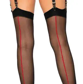 Leg Avenue Sheer Stockings in Black with Red Seams