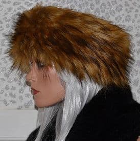 Luxury Auburn Brown Fur Headband with Black Tips