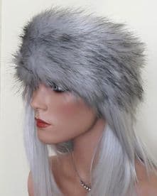 Luxury Silver Fox Faux Fur Headband with Black Tips