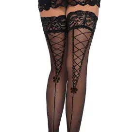 Mock Corset Lace-up Back Holdups in Black, Leg Avenue