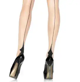 Nude / Black Cuban Heel Sheer Seamed Tights, Regular or Plus Size