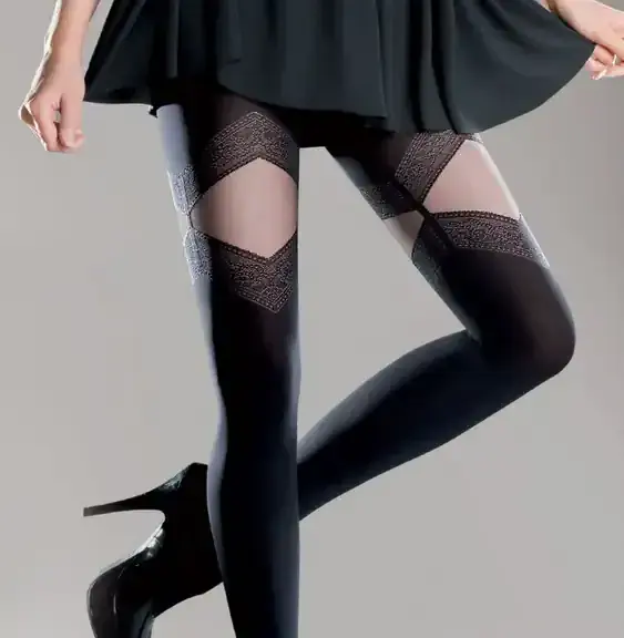 Black Opaque Mock Suspender Tights