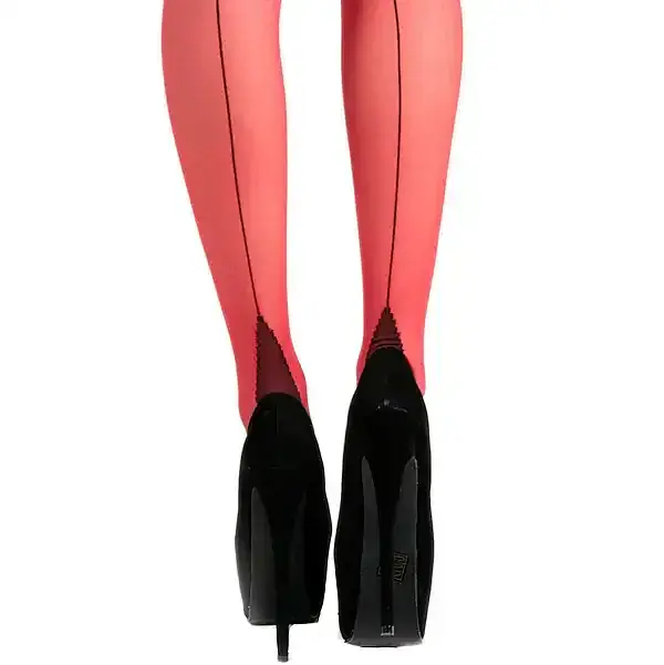 Red Contrast Seam Tights by Pamela Mann