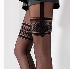 Black patterned Suspender Tights with Seams