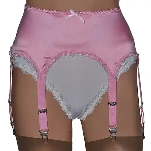 Pink Suspender Belt with 6 Straps and Metal Clips