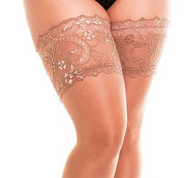 Plus Size Lace Top Hold-ups in Black, Nude or Ivory up to UK 32
