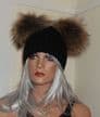 Real Raccoon Fur Pom Beanie Hats with 2 x Large 18cm Poms