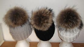 Real Raccoon Fur Pom Beanie Hat 24cm Fur Pom