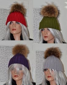 Real Raccoon Fur Pom Hats with 18-24cm Fur Poms