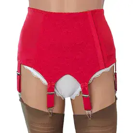 Red 8 Strap Suspender Belt with Lace Front and Side Panels