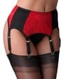 Red & Black 6 Strap Suspender Belt with Lace Panels
