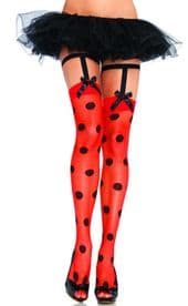 Red & Black Polka Dot Suspender Thigh Highs
