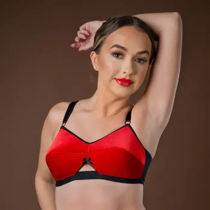 Retro Style Velvet Bra In Red
