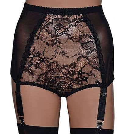Retro Style High Waist Knickers / Panty Girdle with Suspenders in Black