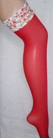 Rose Top Sheer 20 Den Red Stockings