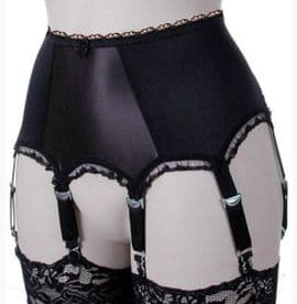 Satin 6 Strap Deep Front Suspender Belt in Black or White