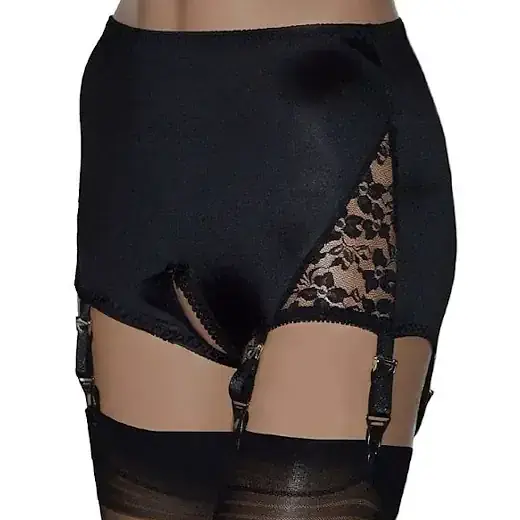 Satin Crotchless Panty Girdle with 6 Suspender Straps in Red, Black, White