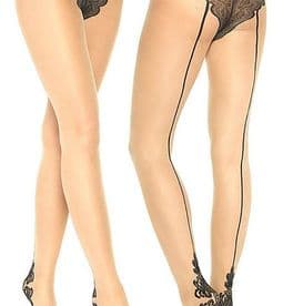 Seamed Tights with Baroque Pattern to Heel & French Cut Panty Design