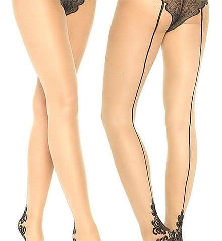 Seamed Tights with Baroque Pattern to Heel & French Cut Panty Design