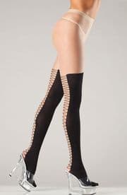 Sheer Black & Nude Tights with Mock Lace-up Seam
