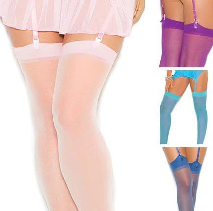 20 Denier Stockings with Plain Tops in Pink, Blue, Purple and Turquoise