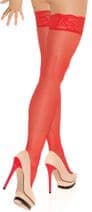 Sheer Red Stockings with Lace Top