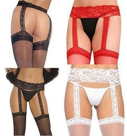 Sheer Stockings with Lace Garter Belt in Red, Black or White