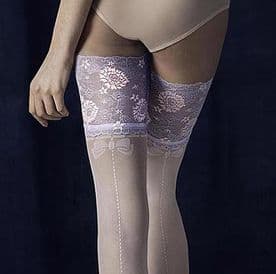 Sheer White Holdups with Deep Scalloped Lace Top