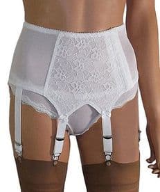 Side Opening 6 Strap Suspender Belt with Lace, Black, Beige or White