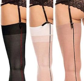 Stockings with Contrast Seams in Plus Sizes up to UK 36