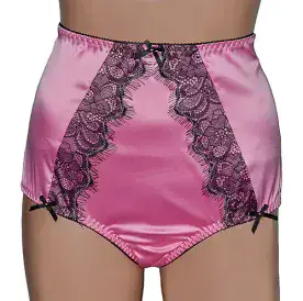 Vintage Style High Waisted Satin Panties in Black, White, Pink
