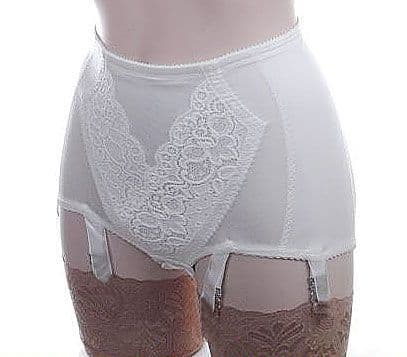 White Panty Girdle with 6 Suspenders and Lace Front Panel