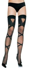 Woven criss cross Bondage Style Sheer Stockings