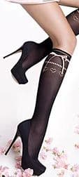 Black opaque / sheer knee high socks with bows