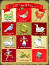 12 Days of Christmas - Metal Wall Sign (3 sizes)