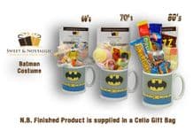 Batman Costume Mug with/without a KAPOW! selection of 60's , 70's or 80's retro sweets