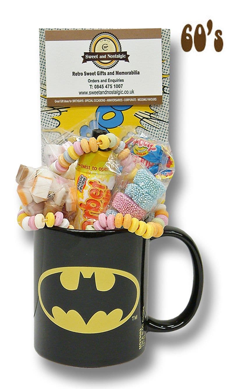 Batman Logo Mug with retro sweets | Unique Gift Ideas | Retro Gifts