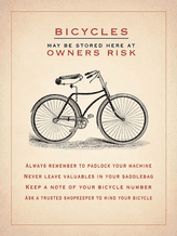 Bicycles parked at your own risk Metal Wall Sign (4 sizes)