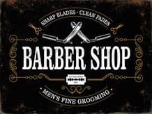 Black Barber Shop Metal Wall Sign (4 sizes)