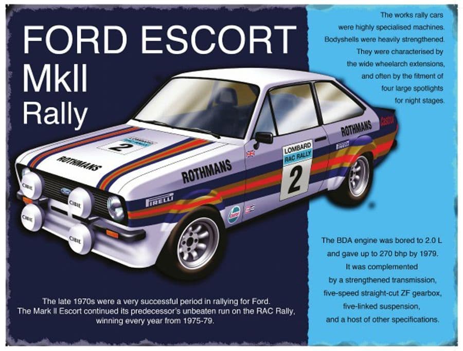 Ford Escort MkII Rally Metal Wall Sign | Gifts for Him | Rally Car Wall Art
