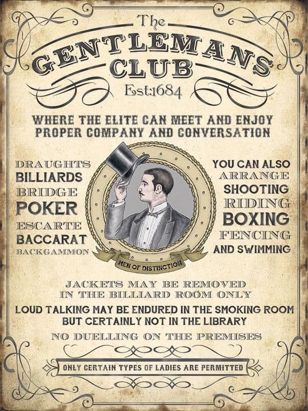 Gentleman's Club Metal Wall Sign | Home Bar Art| Unique Gifts for Men