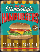 Hamburger Retro Diner Metal Wall Sign (4 sizes)