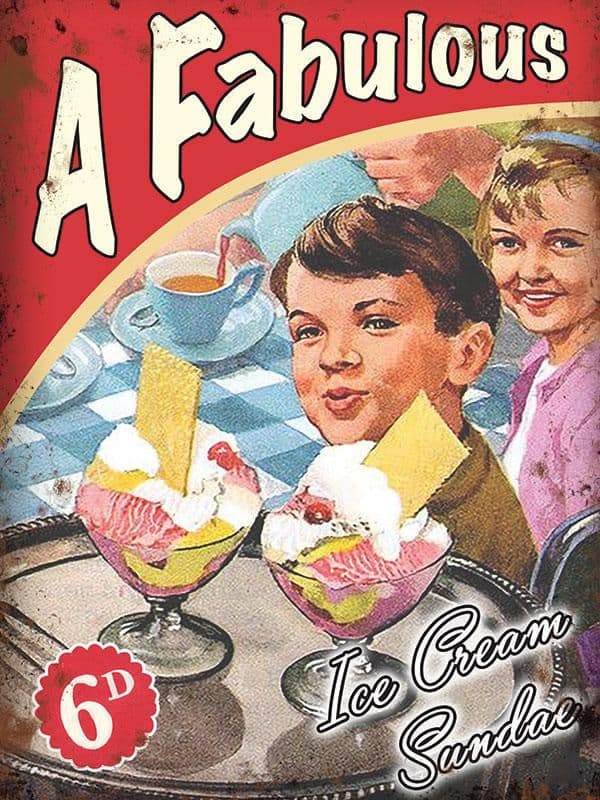 Ice Cream Sundae Metal Wall Sign| Vintage Advertising Sign | Kitchen  Art