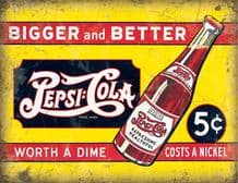 Pepsi Cola 5 Cents Metal Wall Sign (4 sizes)