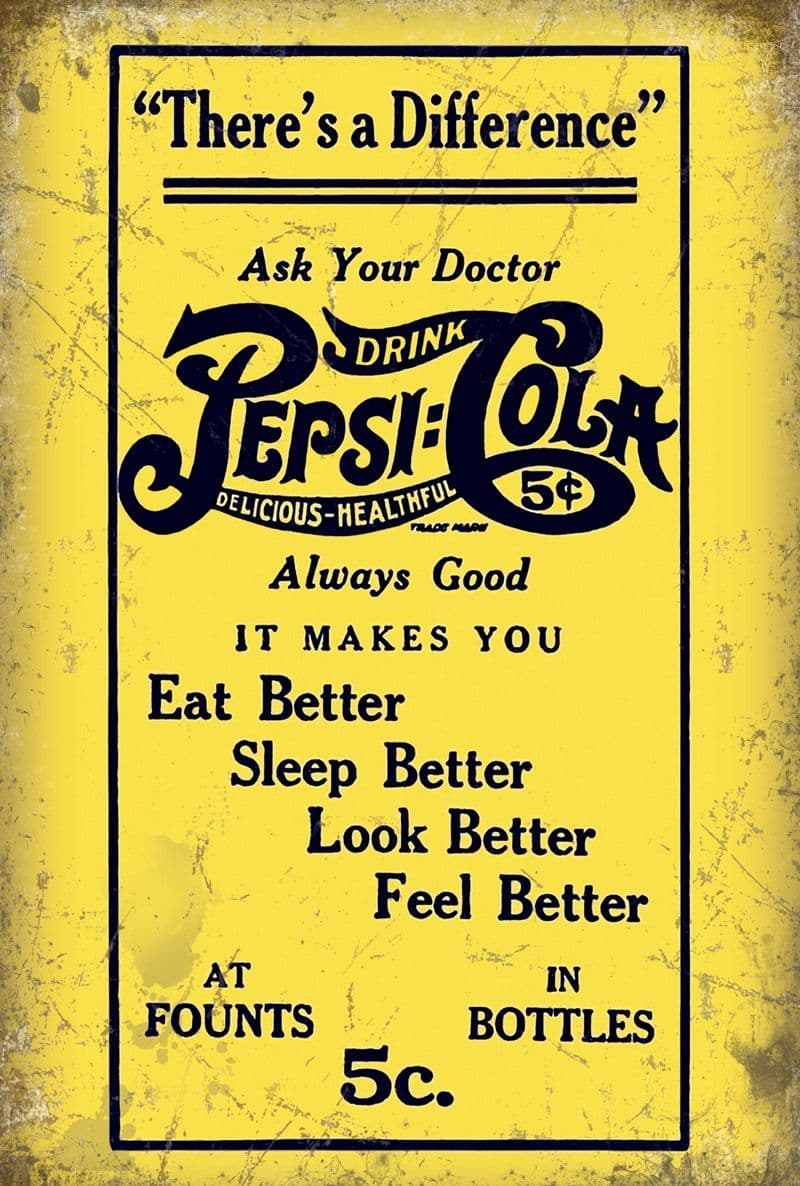 Pepsi Cola Vintage Yellow Metal Wall Sign |Metal Wall Art |Pepsi Memorabilia