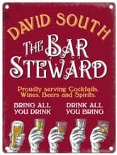 Personalised Bar Steward Metal Wall Sign (3 sizes)