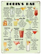 Personalised Cocktail Bar Metal Wall Sign (3 sizes)