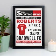 Personalised Football Newspaper Headline - Framed