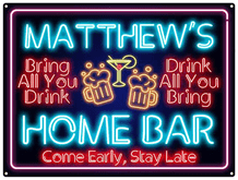 Personalised Neon Print Home Bar Metal Wall Sign (3 sizes)
